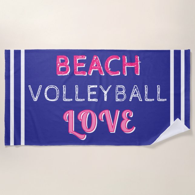 Toalla De Playa Pink Deep Blue Beach Volleyball Love (Anverso)
