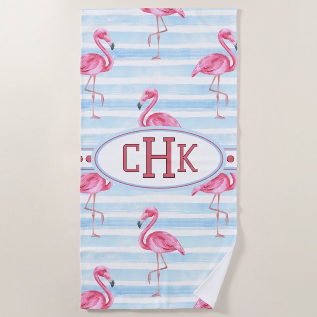 Toalla De Playa Pink Flamingo Monogram (Anverso)