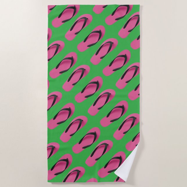 Toalla De Playa Pink Flip Flops Green (Anverso)