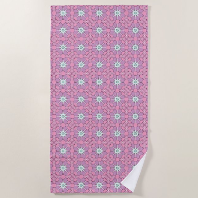 Toalla De Playa Pink geometric floral patterned  (Anverso)