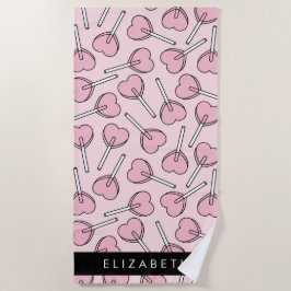 Toalla De Playa Pink Lollipops, Heart Lollipops, Lolly, Your Name