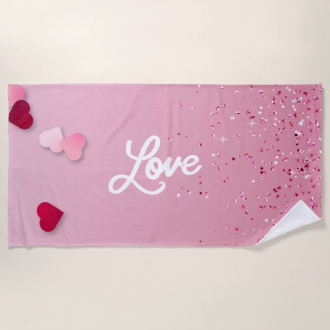 Toalla De Playa Pink Love Heart Beach Towel  (Anverso)