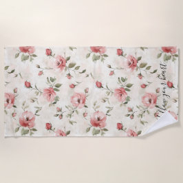 Toalla De Playa Pink Roses Floral