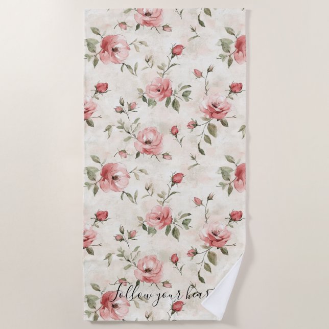 Toalla De Playa Pink Roses Floral  (Anverso)