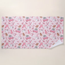 Toalla De Playa Pink santa christmas