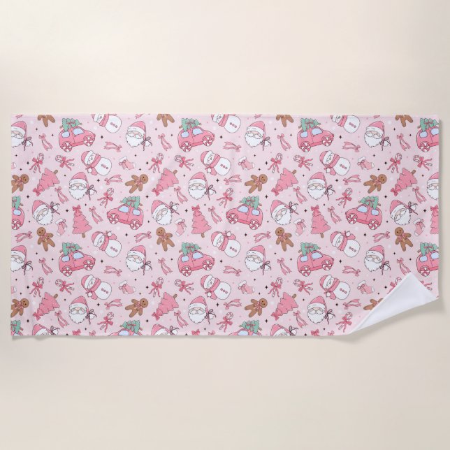 Toalla De Playa Pink santa christmas (Anverso)