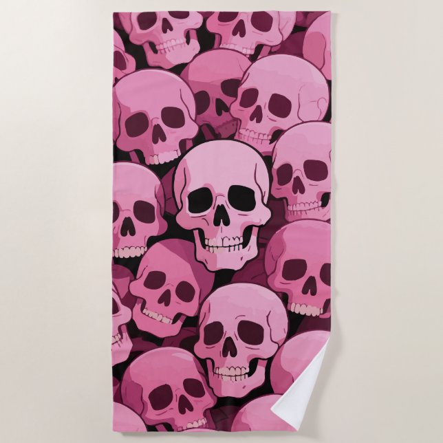 Toalla De Playa Pink Skull Pattern – Bold Gothic Design (Anverso)