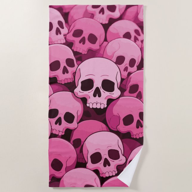 Toalla De Playa Pink Skull Pattern – Bold Pop Gothic Art (Anverso)