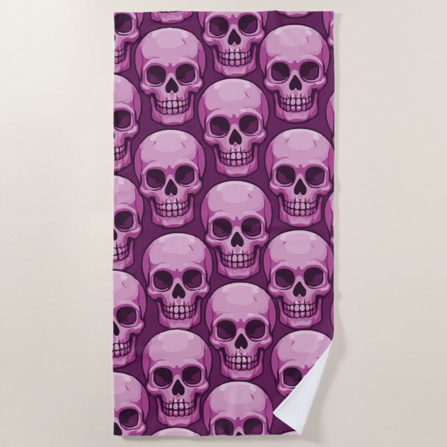 Toalla De Playa Pink Skull Pattern – Bold Repeating Design (Anverso)