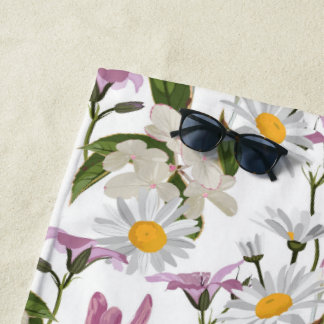 Toalla De Playa Pink violet tropical daisy and lily wildflowers