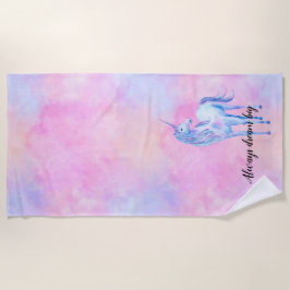 Toalla De Playa Pink Watercolor Púrpura Unicornio
