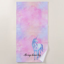Toalla De Playa Pink Watercolor Púrpura Unicornio