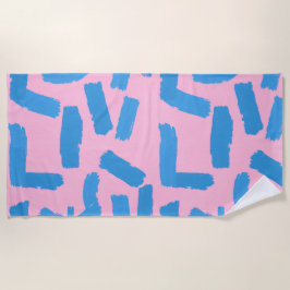 Toalla De Playa Pink with Blue Brushstroke Pattern