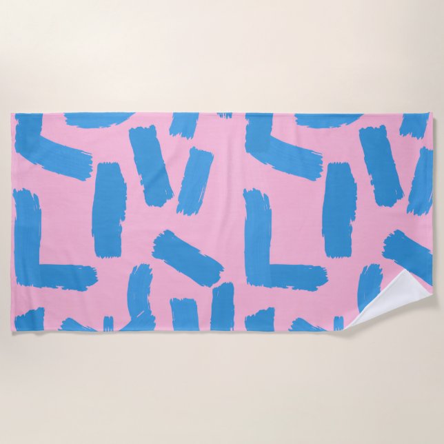 Toalla De Playa Pink with Blue Brushstroke Pattern (Anverso)