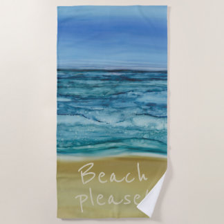 Toalla De Playa Pintada Con La Mano "Beach Please"