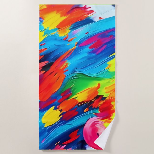 Toalla De Playa Pintado alegre de explosión de color (Anverso)
