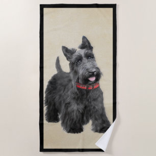 Toalla De Playa Pintado Terrier Escocés - Arte Perro Original