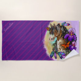 Toalla De Playa Pintar caballo Mustang con iris y mariposas
