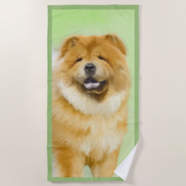 Toalla De Playa Pintura Chow Chow - Arte Perro Original. (Anverso)