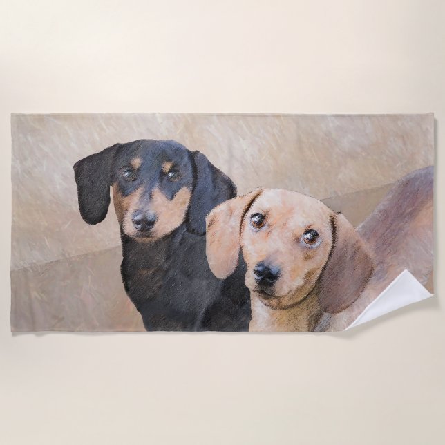 Toalla De Playa Pintura Dachshund (suave) - Arte Perro Original (Anverso)