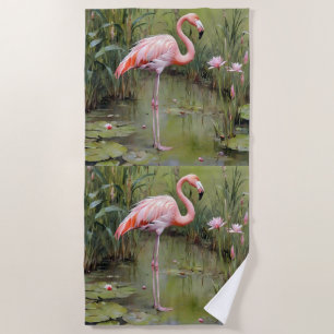 Toalla De Playa Pintura De Aceite De Flamingo Rosa Y Láminas De Ag