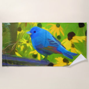 Toalla De Playa Pintura de amarre índigo - Arte original de aves