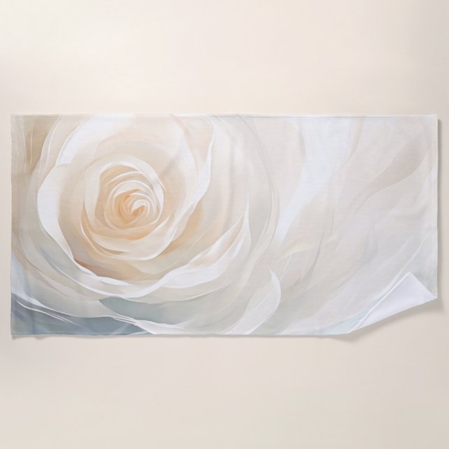 Toalla De Playa Pintura de flor abstracta de rosa blanco (Anverso)
