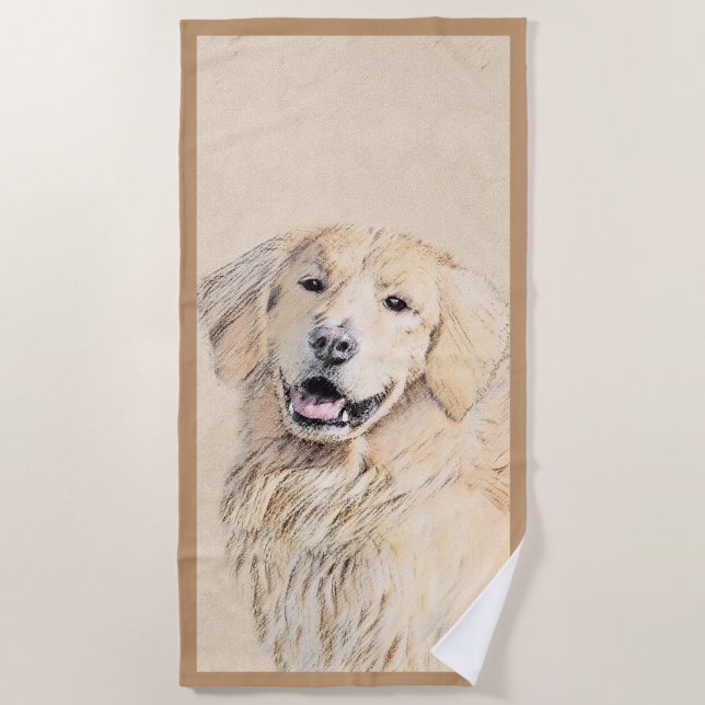 Toalla De Playa Pintura de Golden Retriever - Cute original Dog Ar (Anverso)