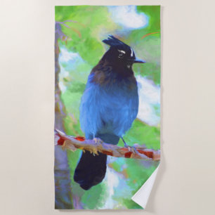 Toalla De Playa Pintura de Jay de Steller - Arte de pájaro origina