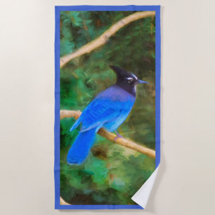 Toalla De Playa Pintura de Jay de Steller - Arte de pájaro origina