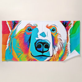 Toalla De Playa Pintura de la cabeza del oso vibrante