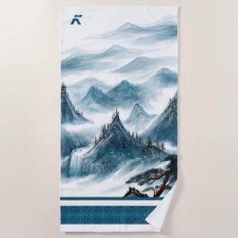Toalla De Playa Pintura de las Montañas Chinoiserie Blue Classic