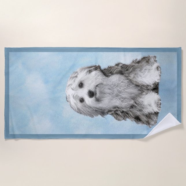 Toalla De Playa Pintura de Lowchen - Arte de perro original muy li (Anverso)