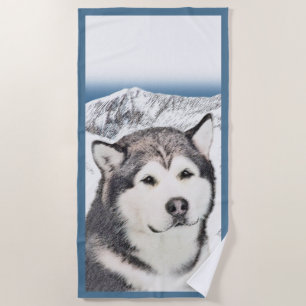Toalla De Playa Pintura de Malamute de Alaska - Arte de Perro Orig