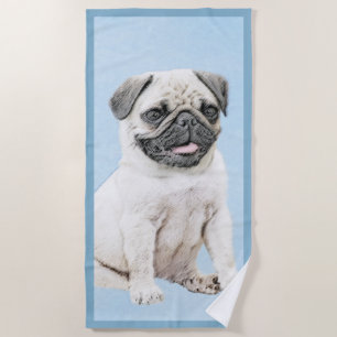 Toalla De Playa Pintura de pug - Arte de perro original lindo