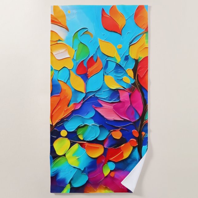 Toalla De Playa Pintura de sinfonía floral vibrante (Anverso)