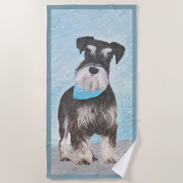 Toalla De Playa Pintura Schnauzer (en miniatura) - Perro original  (Anverso)