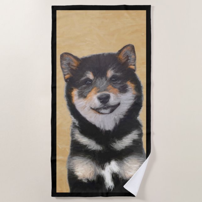 Toalla De Playa Pintura Shiba Inu (Negro y Tan) - Arte de perro (Anverso)