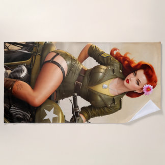 Toalla de playa Pinup para motocicleta militar de 