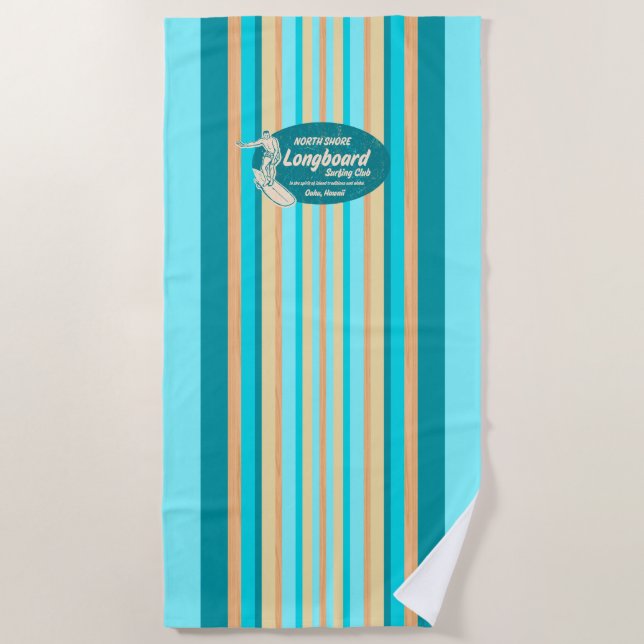 Toalla De Playa Pipeline Surfboard Hawaiian Striped - Aqua (Anverso)