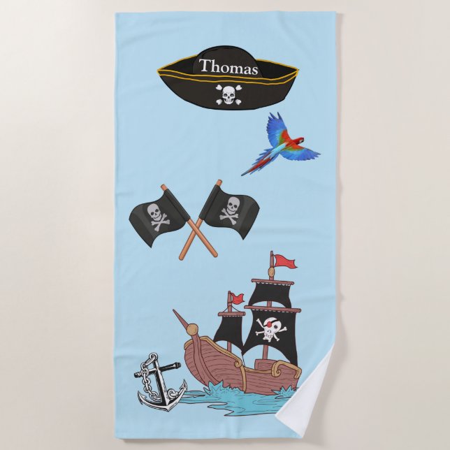 Toalla De Playa Pirata Barco Skull Crossbone Black Flag (Anverso)