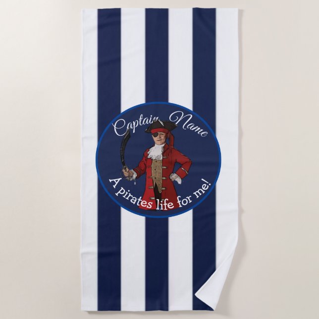 Toalla De Playa Pirata Nautical White Blue Boy (Anverso)