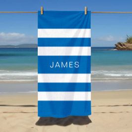 Toalla De Playa Piscina a rayas azules francesas con nombre modern