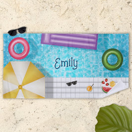 Toalla De Playa Piscina Colorida Y Piscina Con Nombre