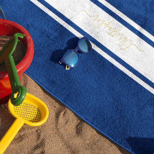 Toalla De Playa Piscina monograma de Carreras blanca azul de la ma