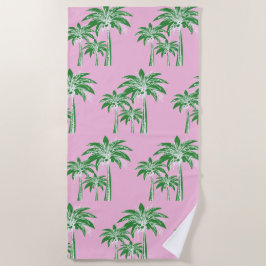 Toalla De Playa Piscina preppy de palmeras verdes rosas