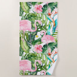 TOALLA DE PLAYA PIXDEZINAS PINK FLAMINGOS FOLIAGE TROPICAL