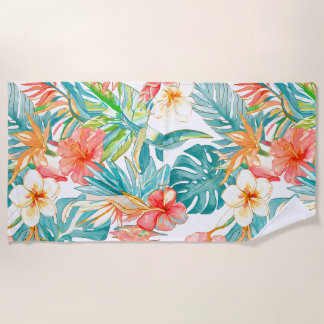 Toalla De Playa PixDezines Vintage Pastel H2 Hawái Floral Follaje