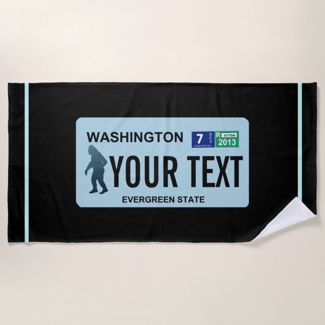 Toalla De Playa Placa de licencia de Washington Sasquatch (Anverso)
