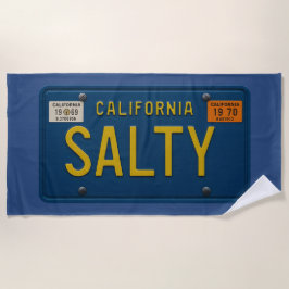 Toalla De Playa Placa de matrícula retro salada de California de 1